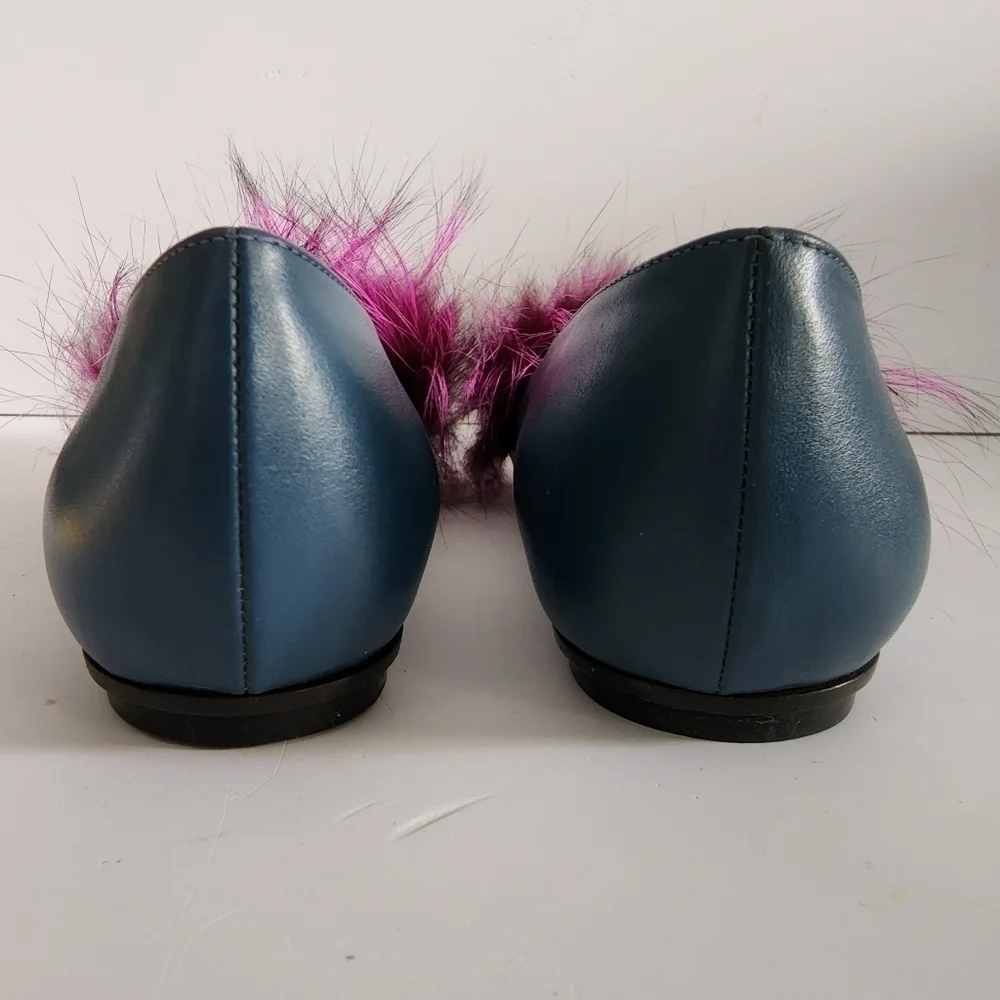NEW Fendi Leather And Fur Monster Eye Pointed Toe Ballet Flats Size 38 - Picture 12 of 13